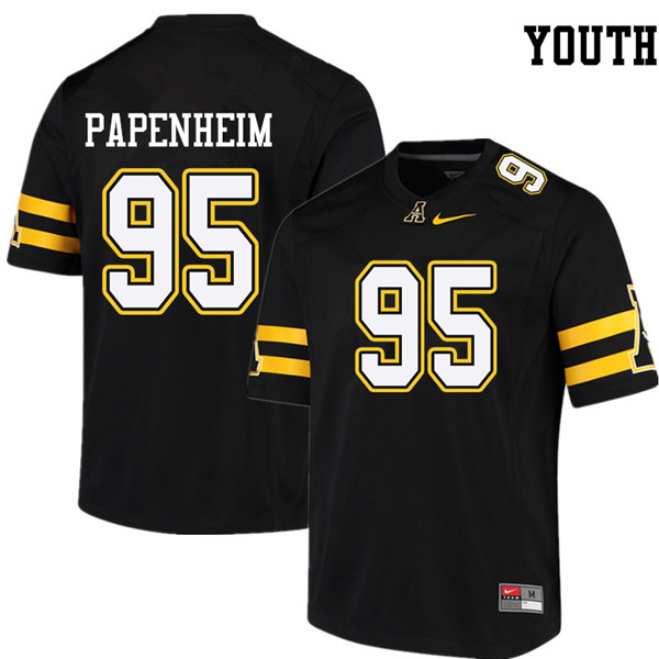Youth #95 Devin Papenheim Appalachian State Mountaineers College Football Jerseys Sale-Black - Click Image to Close